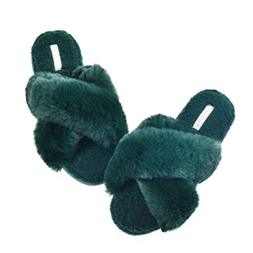 HALLUCI Women's Cross Band Soft Plush Fleece House Indoor or Outdoor Slippers