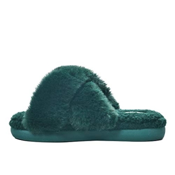 HALLUCI Women's Cross Band Soft Plush Fleece House Indoor or Outdoor Slippers