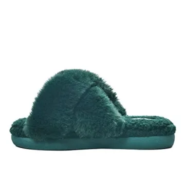 HALLUCI Women's Cross Band Soft Plush Fleece House Indoor or Outdoor Slippers