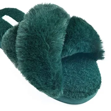 HALLUCI Women's Cross Band Soft Plush Fleece House Indoor or Outdoor Slippers