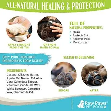 Raw Paws Paw & Nose Balm, 4-oz - Paw Wax for Dogs - Dog Paw Balm - Dog Paw Soother for Dogs - Cat Paw Balm - Natural Paw Balm for Dogs - Cat & Dog Paw Moisturizer - Paw Butter Balm for Dogs & Cats