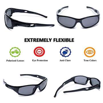 AODUOKE Boys Sunglasses Sports Polarized for Kids Sunglass Boys Girls Children Youth Baseball Fishing Unbreakable Beach Sun Glass with Strap Age 6-12