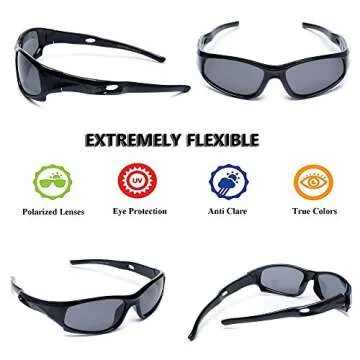 AODUOKE Boys Sunglasses Sports Polarized for Kids Sunglass Boys Girls Children Youth Baseball Fishing Unbreakable Beach Sun Glass with Strap Age 6-12