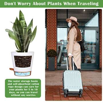 5 Pack Self Watering Plant Pots, 6 inch Plastic Plant Pots Set Bottom Watering Planters With Absorbent Rope & Saucer, Self Watering for Indoor Plants Minimalist Decor Outdoor Garden Flower. (White)
