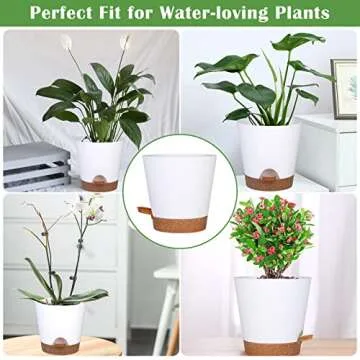 5 Pack Self Watering Plant Pots, 6 inch Plastic Plant Pots Set Bottom Watering Planters With Absorbent Rope & Saucer, Self Watering for Indoor Plants Minimalist Decor Outdoor Garden Flower. (White)