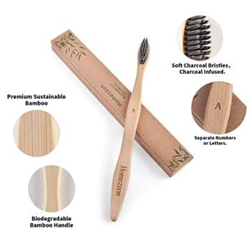 HOMEZZON Bamboo Toothbrushes Soft Bristles Pack of 10 – Eco-Friendly Wooden Toothbrushes - BPA Fre...