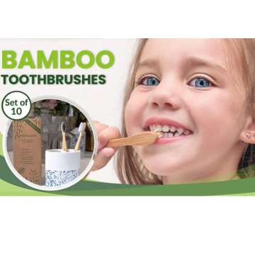 HOMEZZON Bamboo Toothbrushes Soft Bristles Pack of 10 – Eco-Friendly Wooden Toothbrushes - BPA Free Charcoal Toothbrushes Effectively Cleanses Teeth, Ideal for Sensitive Gums
