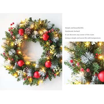 Ochine 16 Inch Pre-Lit Artificial Christmas Wreath, Lighted Christmas Wreaths for Front Door, Indoor Outdoor Xmas Wreath Winter Wreath for Christmas Decorations Holiday Party Home Decor