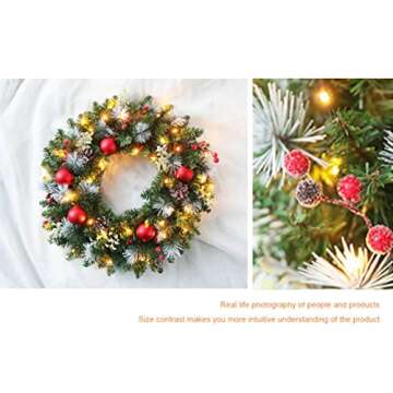 Ochine 16 Inch Pre-Lit Artificial Christmas Wreath, Lighted Christmas Wreaths for Front Door, Indoor Outdoor Xmas Wreath Winter Wreath for Christmas Decorations Holiday Party Home Decor