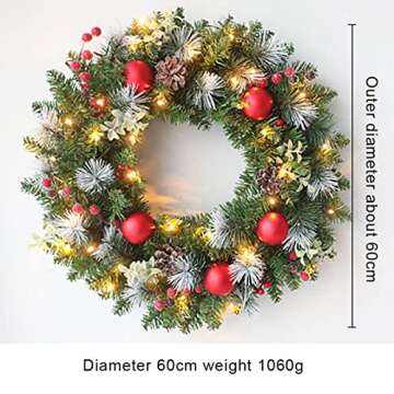 Ochine 16 Inch Pre-Lit Artificial Christmas Wreath, Lighted Christmas Wreaths for Front Door, Indoor Outdoor Xmas Wreath Winter Wreath for Christmas Decorations Holiday Party Home Decor