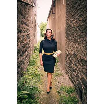 Miusol Women's Retro Half Collar Ruffle 2/3 Sleeve Cocktail Pencil Dress(Medium, Black)