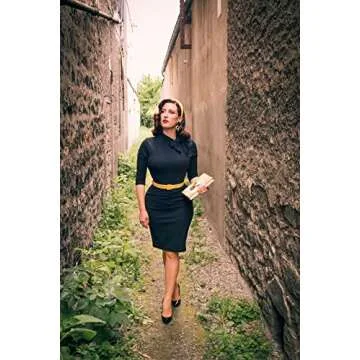 Miusol Women's Retro Half Collar Ruffle 2/3 Sleeve Cocktail Pencil Dress(Medium, Black)