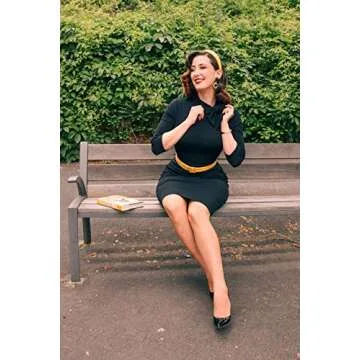 Miusol Women's Retro Half Collar Ruffle 2/3 Sleeve Cocktail Pencil Dress(Medium, Black)