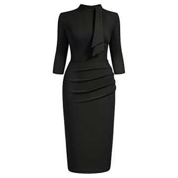 Miusol Women's Retro Half Collar Ruffle 2/3 Sleeve Cocktail Pencil Dress(Medium, Black)
