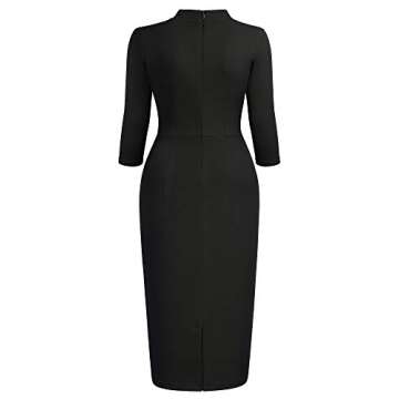 Miusol Women's Retro Half Collar Ruffle 2/3 Sleeve Cocktail Pencil Dress(Medium, Black)