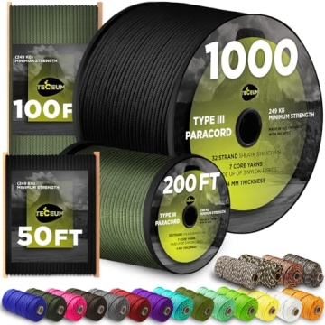 TECEUM Paracord Type III 550 Black –100 ft – 4mm – Tactical Rope MIL-SPEC – Outdoor para Cor...