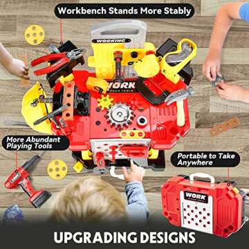 Toy Choi's Kids Tool Set, 83 Pieces Construction Kids Tool Bench Playset, Toddler Tool Bench with Play Helmet, Realistic Electric Drill, STEM Educational Toy for Boys & Girls Aged 3-8