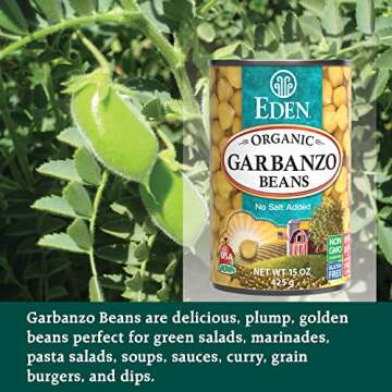 Eden Organic Garbanzo Beans, Chickpeas, 15 oz Can (12-Pack Case), No Salt Added, Non-GMO, Gluten Free, Vegan, Kosher, U.S. Grown, Heat and Serve, Macrobiotic