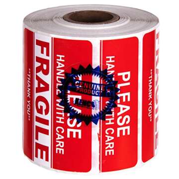 Kenco 3" X 2" Fragile Handle with Care Warning Stickers for Shipping and Packing - 500 Permanent Adh...