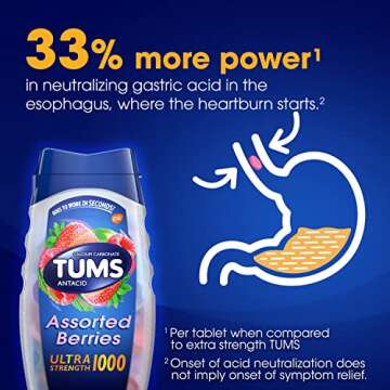 TUMS Ultra Strength Chewable Antacid Tablets for Heartburn Relief and Acid Indigestion Relief, Assorted Berries - 72 Count