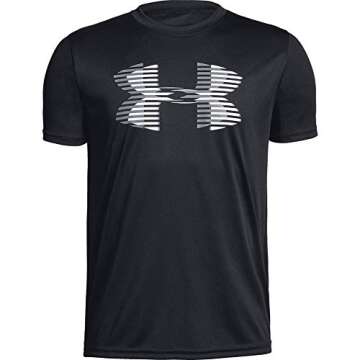 UNDER ARMOUR boys Tech Big Logo Solid T-Shirt, Black (001)/Steel, Youth X-Large