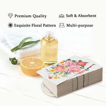 100 Floral Guest Napkins 3 Ply Bathroom Napkins Guest Disposable, Blossom Flowers Dinner Napkins, Decorative Hand Towels for Bathroom Holiday Wedding Baby Shower Birthday Party