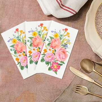 100 Floral Guest Napkins 3 Ply Bathroom Napkins Guest Disposable, Blossom Flowers Dinner Napkins, Decorative Hand Towels for Bathroom Holiday Wedding Baby Shower Birthday Party