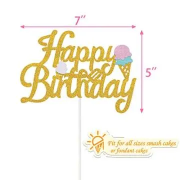 Ice Cream Birthday Glitter Cake Topper Summer Themed Birthday Party Decoration Supplies