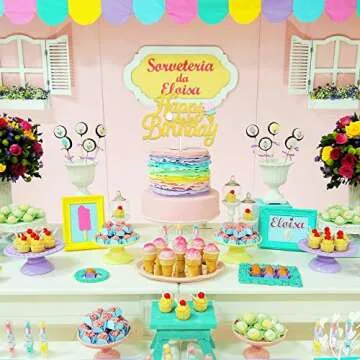 Ice Cream Birthday Glitter Cake Topper Summer Themed Birthday Party Decoration Supplies