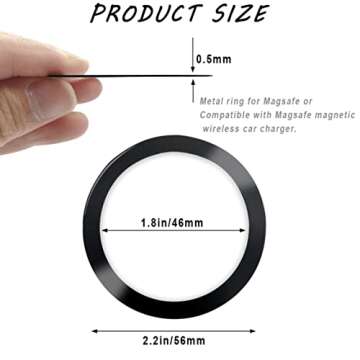 8 Pack Universal Metal Rings Sticker Compatible for Magsafe Magnetic Wireless Charger iPhone 15 14 13 12 Pro Mini Max Galaxy, Ultra-Thin Car Charger Conversion Accessories (NO Magnet), Black