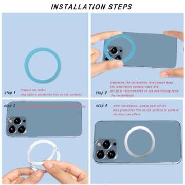 8 Pack Universal Metal Rings Sticker Compatible for Magsafe Magnetic Wireless Charger iPhone 15 14 13 12 Pro Mini Max Galaxy, Ultra-Thin Car Charger Conversion Accessories (NO Magnet), Black