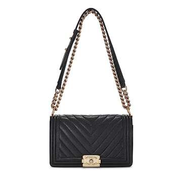 Chanel, Pre-Loved Black Chevron Caviar Boy Bag Medium, Black