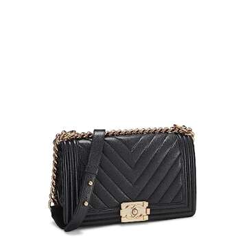 Chanel, Pre-Loved Black Chevron Caviar Boy Bag Medium, Black