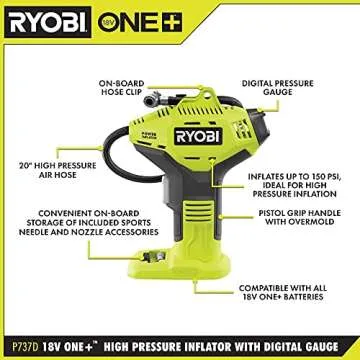 RYOBI P737 18-Volt ONE+ Portable Cordless Power Inflator for Tires (Battery Not Included, Power Tool Only)
