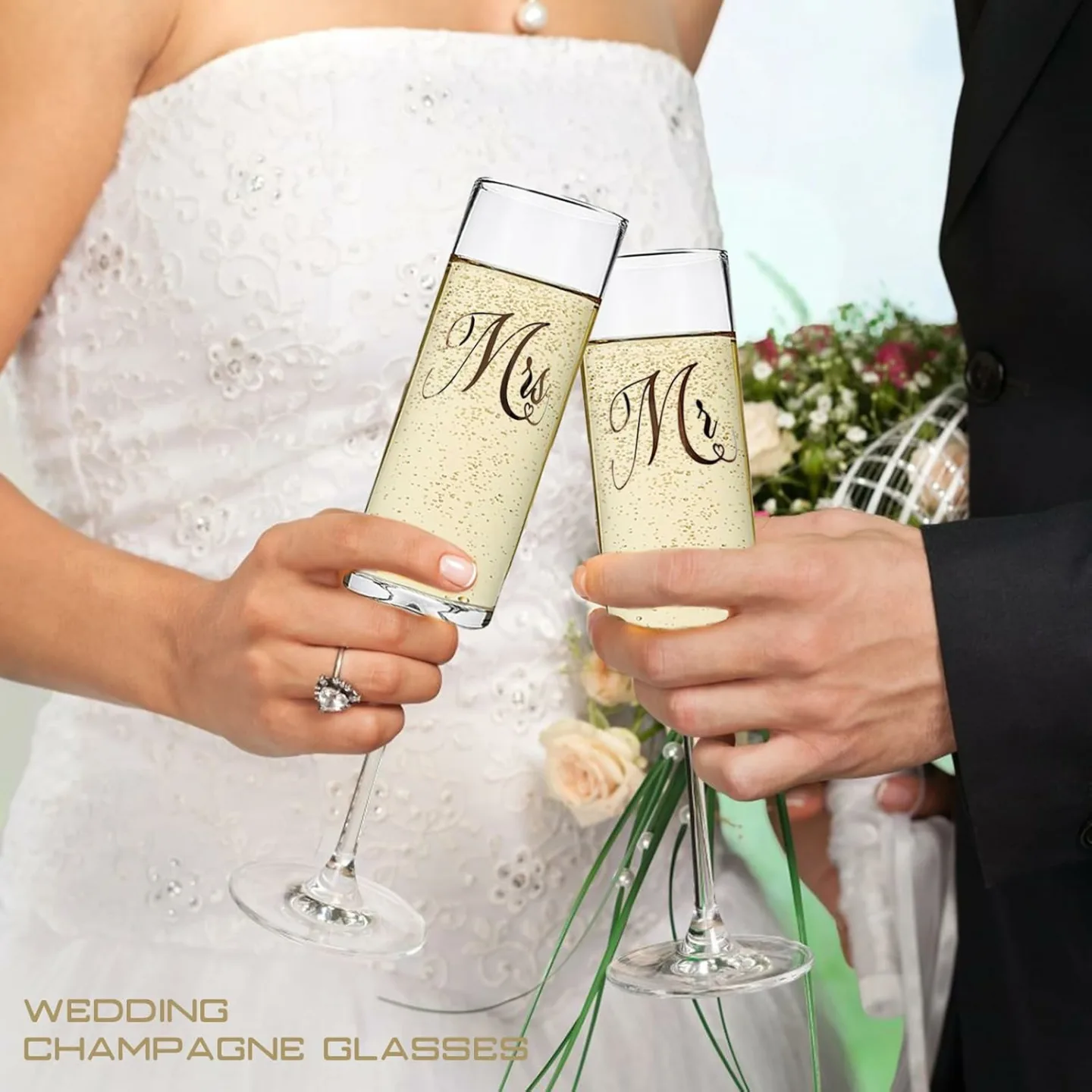 Mr and Mrs Champagne Flutes for Weddings and Showers