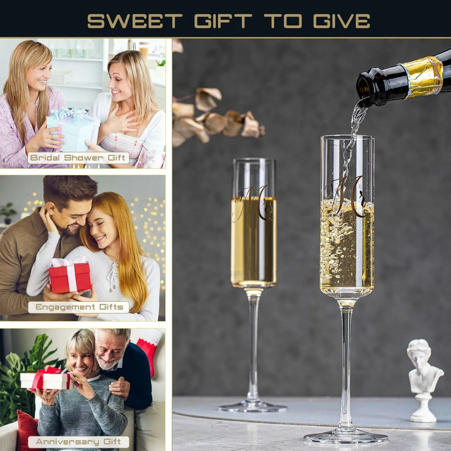 Mr and Mrs Champagne Flutes for Weddings and Showers