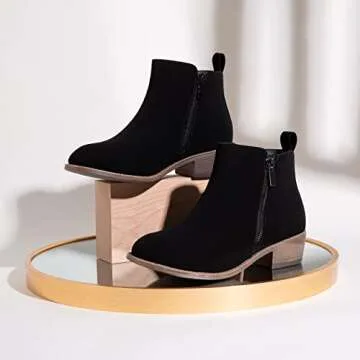 Vepose Women's Stylish Low Heel Ankle Boots with Zipper for Year Round Wear