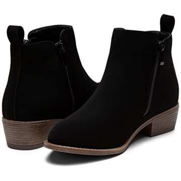 Vepose Women's Ankle Boots Low Heel Casual Boot Round Toe Zipper Booties for Women (LJY1050-blacknubuck-07.5)
