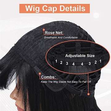 Black Bob Wig Short Bob Wig with Bangs Glueless Bob Wigs for Black Women Synthetic hair Replacement Wigs 14 Inch Daily Costume Cosplay Halloween Wig for Black Women