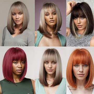 Black Bob Wig Short Bob Wig with Bangs Glueless Bob Wigs for Black Women Synthetic hair Replacement Wigs 14 Inch Daily Costume Cosplay Halloween Wig for Black Women