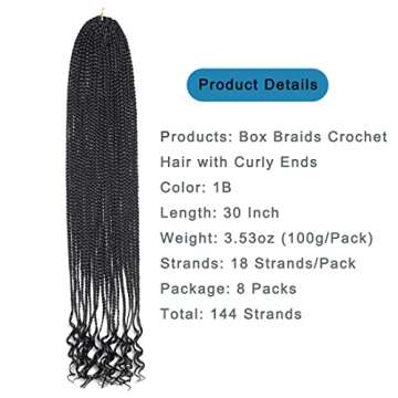 144 Strands Goddess Crochet Box Braids with Curly Ends 30 Inch Pre Looped Box Braids Crochet Hair 8 ...