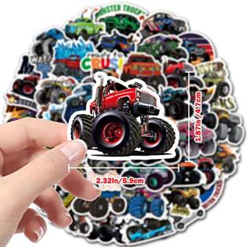 DULEFUN 50PCS Monster Truck Stickers, Truck Car Stickers for kids, Car Stickers Waterproof for Water...