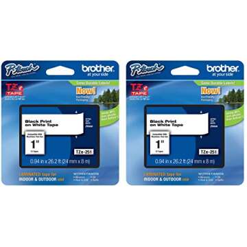 Brother Genuine P-Touch 2-Pack TZe-251 Laminated Tape, Black Print on White Standard Adhesive Lamina...
