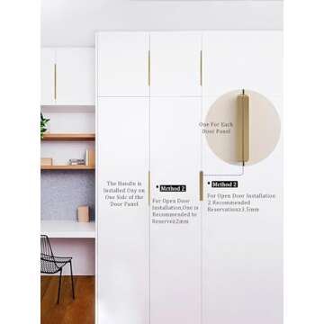 Satanga Edge Finger Tab Pull for cabinets Kitchen Concealed Drawer pulls Aluminum Hidden Back Mount Door Handle for Home Pack of 6 Modern Brushed Brass 2-1/2" Hole Center Easy Installation