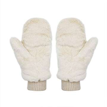 JUMISEE Women Winter Faux Fur Flip Cover Mittens – Soft Half Finger Gloves