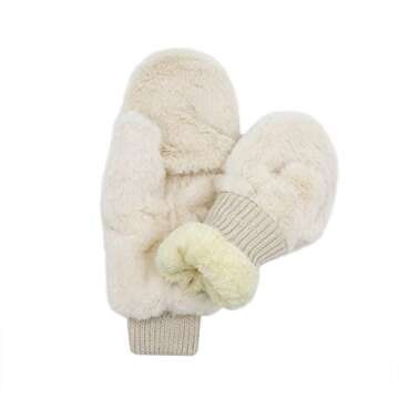 JUMISEE Women Winter Faux Fur Flip Cover Mittens