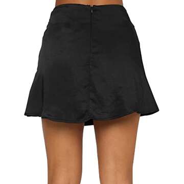 LYANER Women's Casual Satin Silk High Waist Zipper Mini Short Skirt Solid Black X-Large