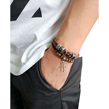 Suyi Multilayer Adjustable Leather Woven Braided Bangle Cross Bracelet Leaf Wrist Cuff Wristband Cco...