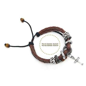 Suyi Multilayer Adjustable Leather Woven Braided Bangle Cross Bracelet Leaf Wrist Cuff Wristband Ccoffee
