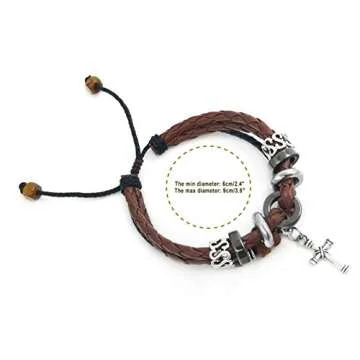 Suyi Multilayer Adjustable Leather Woven Braided Bangle Cross Bracelet Leaf Wrist Cuff Wristband Ccoffee